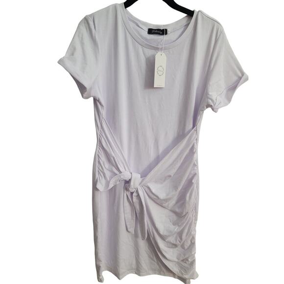 Lillusory Women's White Short Sleeve Crew Neck Faux Wrap Dress Size M - Picture 1 of 4